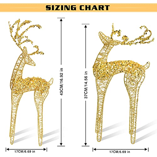 2pc Set White Bead Gold Winding Thread String Christmas Reindeer Figurine Table Desk Decorations Glittering Xmas Holiday Party Supply - color: Gold