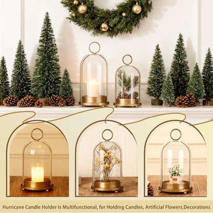 Metal Candle Holder Handmade Glass,Brass Dome Hurricane Glass Candle Holder