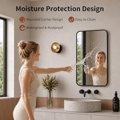 DeerValley Bathroom Mirror with Black Frame, Rounded Rectangle - color: Black, size: 36"L x 24"W