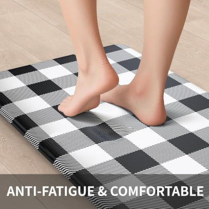 MAYHMYO 2PC Kitchen Mats for Floor,Buffalo Plaid Kitchen Rugs Anti Fatigue - color: Black