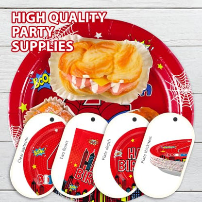 Grencian 96 Pcs Spider 4th Birthday Party Decorations, Serves 24 - style: Spider 4th Birthday Kit