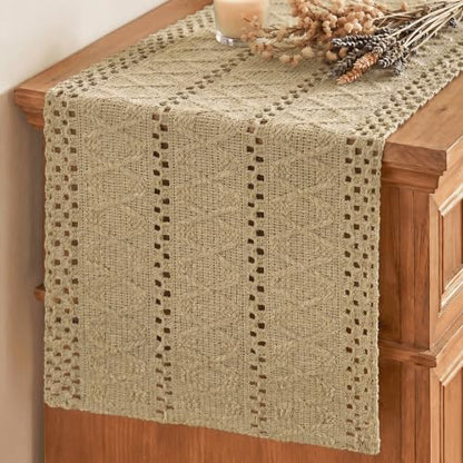 Artoid Mode Burlap Brown Woven Farmhouse Hollow Table Runner 12x36 Inch - color: Burlap Brown, size: 12" x 36", Table Runner