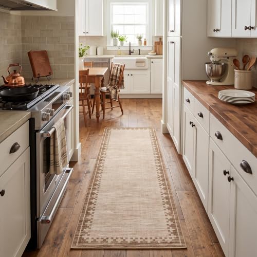 GarveeHome 2x6 Washable Hallway Runner Cross Bordered Low Pile Kitchen Rug - color: Beige, size: 2' x 6' (Runner)