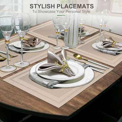 BETEAM Placemats Set of 8, Woven Vinyl Place Mats for Dining Table, Beige - color: Beige, size: 8 Pcs