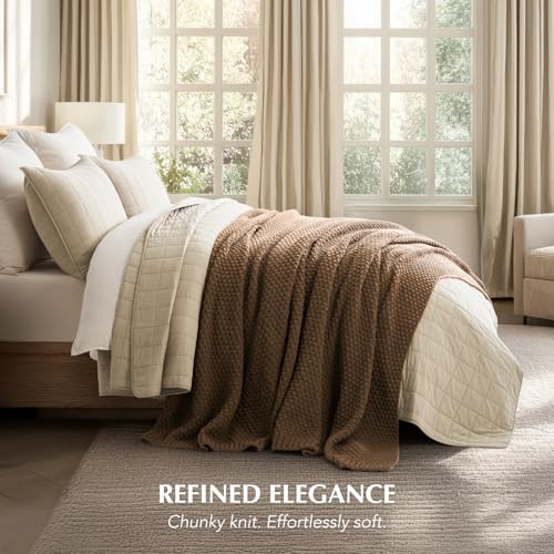 EVERGRACEHOME Chunky Chenille Knit Throw Blanket, 90 x 90, Camel Brown - color: Camel Brown, size: 90" X 90"
