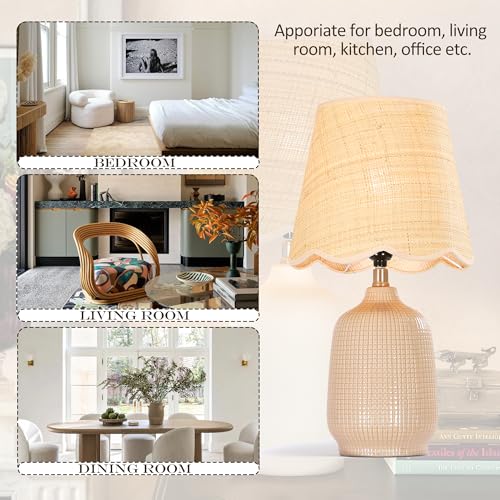 Pia Ricco 19" Modern Ceramic Table Lamp for Living Room Gray Camel Base Desk Lamps for Bedroom Farmhouse Bedside Nightstand Lamp End Table Lamps,Pink,Rattan Shade - color: Gray Camel Base