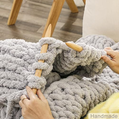 WESHIONGOO Chunky Knit Blanket Throw for Couch 51"×63" Light Grey - color: Light Grey, size: 51"x63"(Large Size Throw)