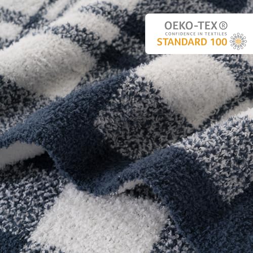 Battilo Navy Blue Checkered Throw Blanket, 50"x60" - color: Navy