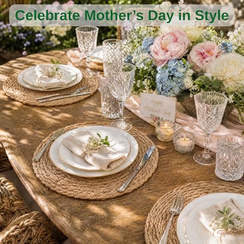 13.8'' Round Woven Placemats Set of 6, Boho Wicker Chargers, Terrekraft - size: Set of 6