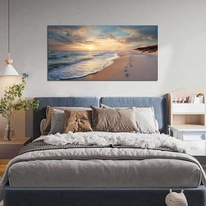 Ouzzlie Ocean Wall Art Blue Picture Art for Living Room - color: Blue, size: 48"L x 24"W
