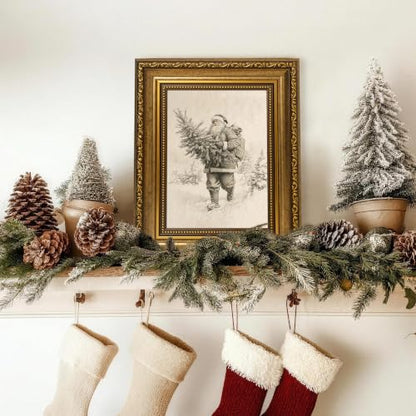 AVECCO Santa Claus Carrying Christmas Tree Framed Canvas Wall Art 8x10 In - color: Santa Claus, size: 10"L x 8"W