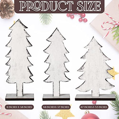 Meooeck 3 Pack Wood Christmas Trees for Tabletop, Solid Color, White - color: White, style: Solid Color