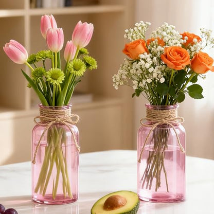12 Pack Mason Jar Vases for Centerpieces, Pink Glass Flower Vase - color: Pink