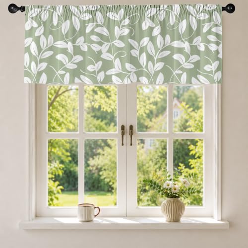 Sage Green Leaf Blackout Window Valance Curtain, Olive Green Floral - color: Flower 6, size: 52"W x 18"L (Pack of 1)