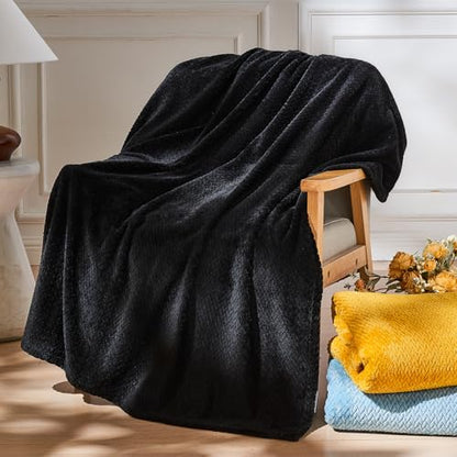 NEWCOSPLAY Fleece Leaves Pattern Throw Blanket, Black, 50"x60" - color: Black, size: Throw(50"x60")