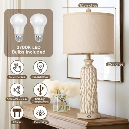 QiMH 26" Lamps for Bedroom, Farmhouse Table Lamp Set of 2, Off-White - color: Beige white