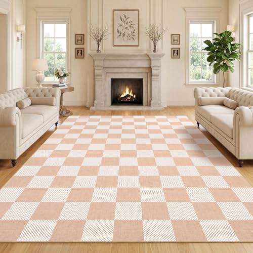 GarveeHome Checkered Blush Beige 8x10 Washable Rug Low-Pile Bedroom Nursery - color: Blush Beige, size: 8' x 10' (Rectangular)