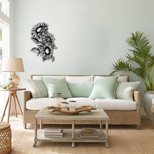 Sunflower Metal Wall Decor - Rustic Farmhouse Room Decor Simple Flower Black Wall Art Home Decor for Living Room, Bathroom, Bedroom, Dining Room, Garden (Black)