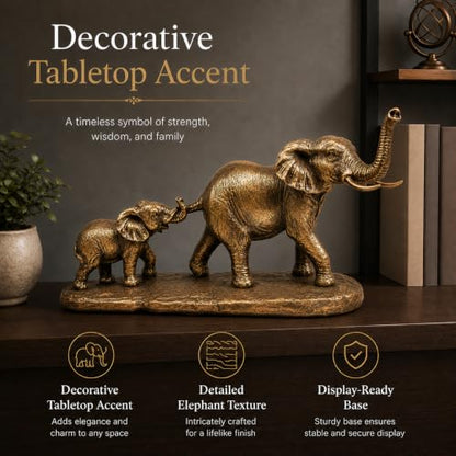 Comfy Hour 11" Bronze Elephant Figurine, Mom and Baby, Trunk Up Statue - size: 11