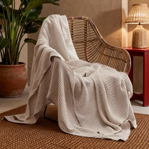 Bedsure 100% Cotton Throw Blanket for Couch, Waffle Weave, Beige, 50"x70" - color: 02 Beige, size: Throw XL (50" X 70")