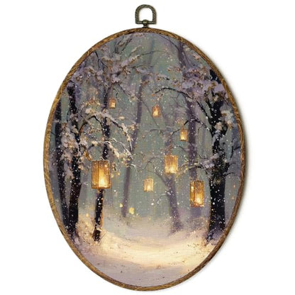 FSTCSV Winter Moody Christmas Lanterns Oval Wall Art Framed 8.8x11.5in - color: oval-16