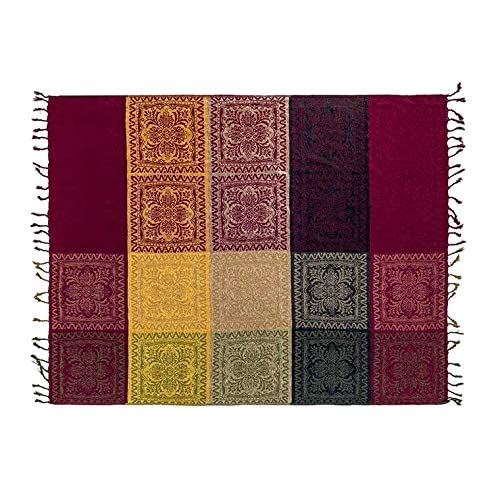 Boho Throw Blanket - Hippie Chenille Jacquard Bohemian Chair Couch Sofa and Bed Furniture Cover with Colorful Tribal Pattern (Red, 87" x 102") - color: Red, size: 87" x 102"