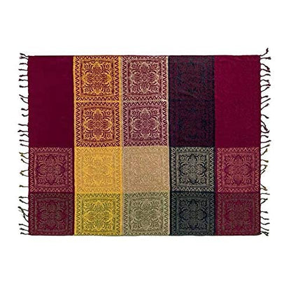 Boho Throw Blanket - Hippie Chenille Jacquard Bohemian Chair Couch Sofa and Bed Furniture Cover with Colorful Tribal Pattern (Red, 87" x 102") - color: Red, size: 87" x 102"