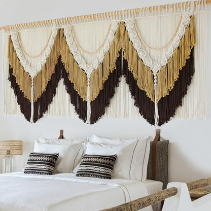 Macrame Wall Hanging Brown Tassel Knotting Fiber Art Boho Decor 47" W*25" L - color: Brown
