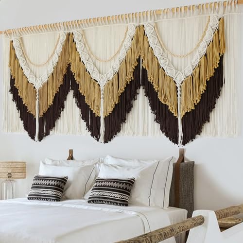 Macrame Wall Hanging Brown Tassel Knotting Fiber Art Boho Decor 47" W*25" L - color: Brown
