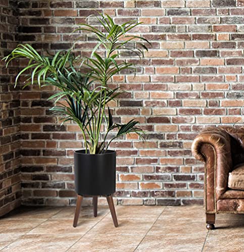 D'vine Dev 10 Inch Planter Pot with Wood Stand, Black, 88-O-B-2 - color: Matte Black, size: Medium