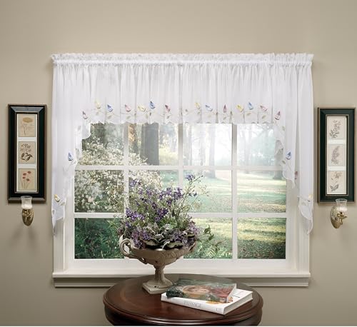 Today's Curtain,Vineyard 3-D Appliqué,Swagger 63", White, 90" W x 63" L - color: White, size: 90"W x 63"L (Pack of 1)