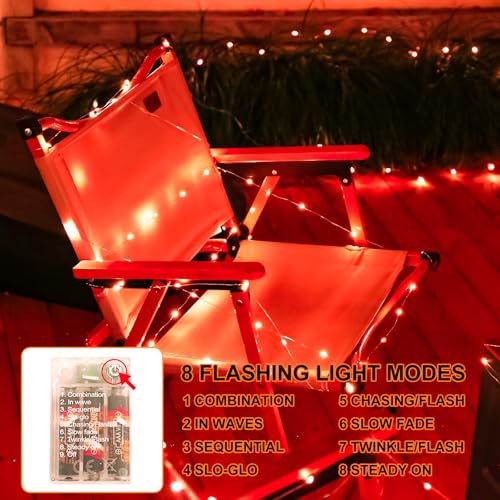 Red Fairy Lights Battery Operated (Included), 8 Modes & Auto Timer, 16FT 50Led Mini Twinkle Silver Wire Firefly Starry Lights, Waterproof Battery Operated Lights for Mason Jars Party Bedroom - color: Red, size: 1 Pack - Batteries Included