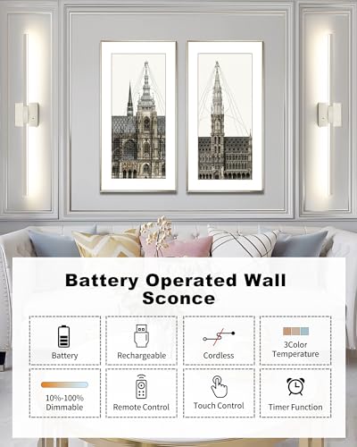 Rayogale Nickel Battery Operated Wall Sconces Set of 2, 24 Inch - color: Sand Nickel, size: 24 Inch(2 Pack)