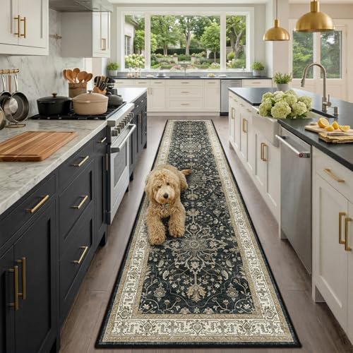 RELEANY Washable Vacuum-Friendly Area Rugs Runner 2'x10' Black/Vintage - color: Black/Vintage, size: 2' x 10' (Rectangular)