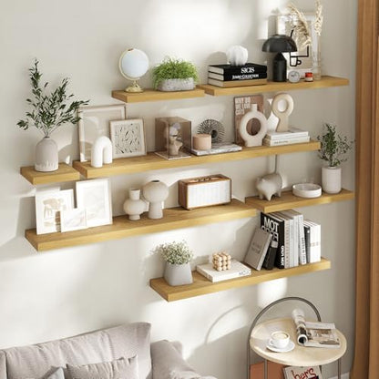 24 Inch Floating Shelves, 8"Deep Wall Shelf, 44 Lbs Capacity, Oak, 2pcs - color: Oak, size: 24"Wx8"Dx1.2"H