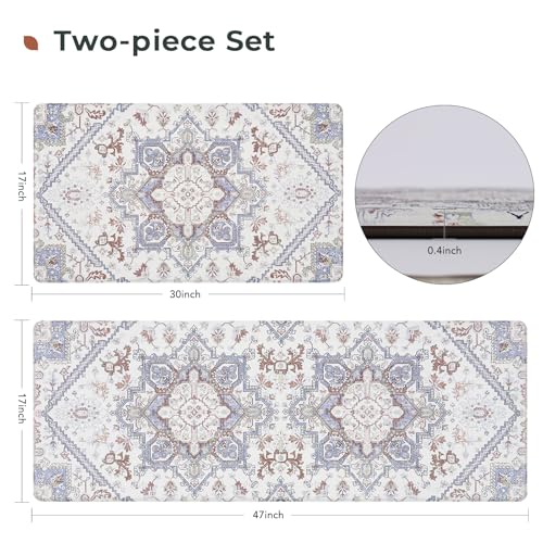 FRESHMINT Boho Kitchen Mat Set 2 Piece, 17x30''+17x47'', Gray - color: Gray Multi