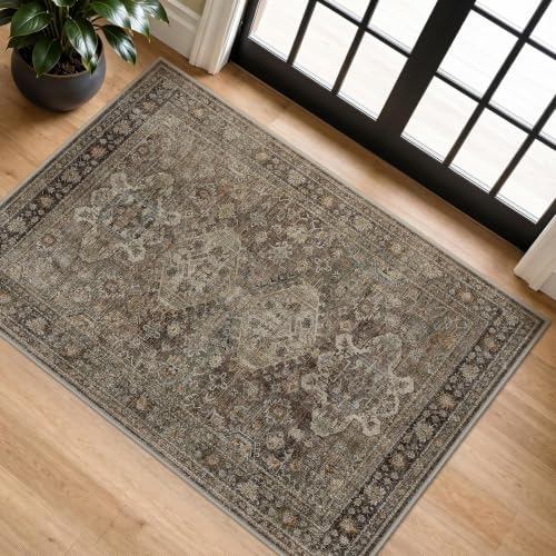 Bavni 2x3 Washable Entryway Rug, Non Slip Door Mat, Vintage Brown - color: Brown, size: 2' x 3' (Rectangular)