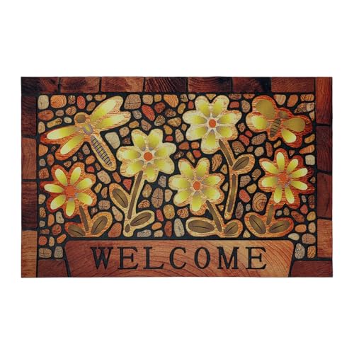 Durable Welcome Door Mats 24”x36” – Heavy Duty Non-Slip Rubber Outside Door Mat Large Front Outdoor Mat for Home Entrance, Porch, Patio, Garage and High Traffic Areas,Dragonfly Flower - size: 2'0" x 3'0" (Rectangular)