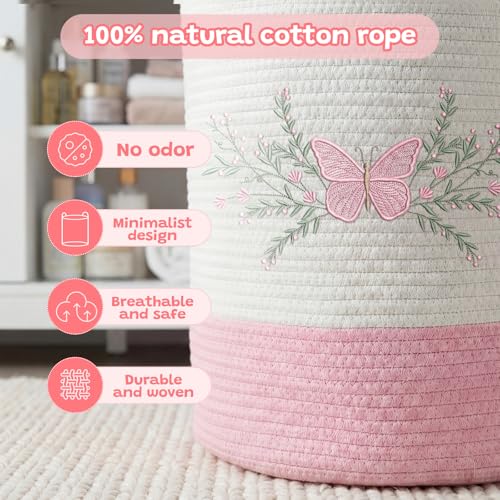 Honeydak Pink Butterfly Laundry Basket Hamper Coquette Laundry Basket - style: Butterfly