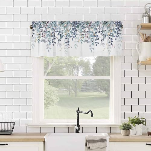 Dark Blue Eucalyptus Leaves Valances for Windows 1 Panel, 54x18 in - color: Eucalyptus Leaves-dark Blue, size: 54"W x 18"L (Pack of 1)
