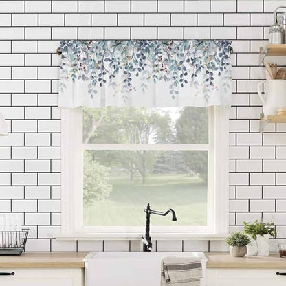 Dark Blue Eucalyptus Leaves Valances for Windows 1 Panel, 54x18 in - color: Eucalyptus Leaves-dark Blue, size: 54"W x 18"L (Pack of 1)