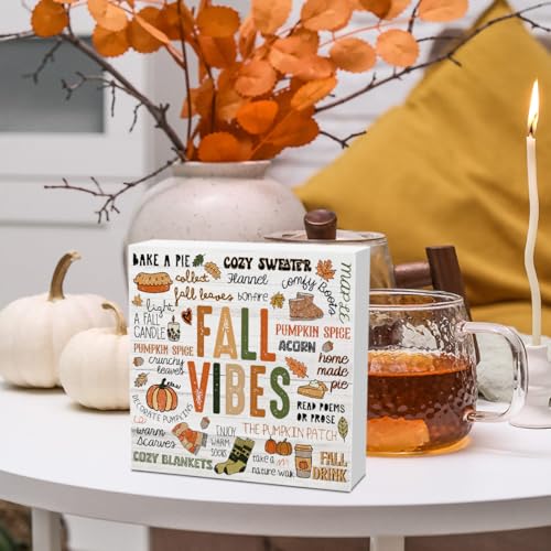 Autumn Thanksgiving Fall Vibes Pumpkin Drink Maple Leaf Decor Sign - color: Vibes