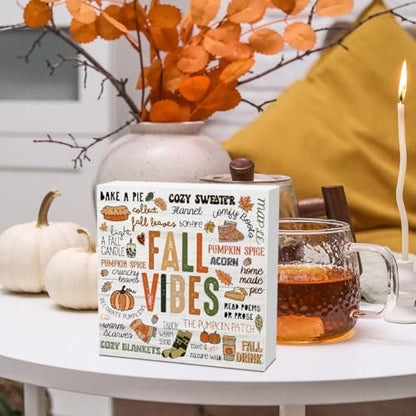 Autumn Thanksgiving Fall Vibes Pumpkin Drink Maple Leaf Decor Sign - color: Vibes