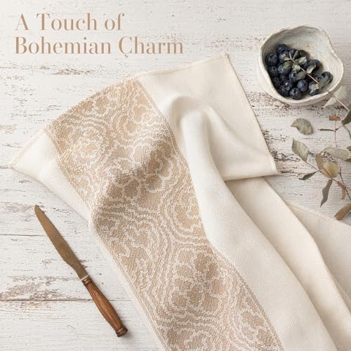 Rectangle Linen Tablecloth Classic Vine Spillproof Cloth 55x102 Inch - color: Beige Bx, size: 55"x102"fits 8-10 seats (table length 78"-84")