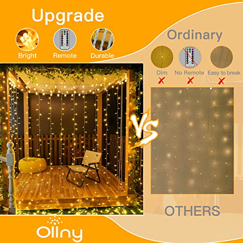 Ollny Curtain Lights 6.6x6.6ft, 200LED String Lights with Remote Warm White - color: Warm White, size: 200 LED