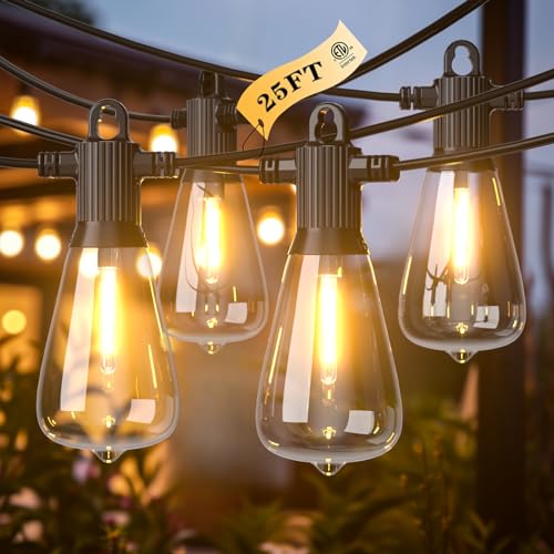 Kawaya ST38 Outdoor String Lights 25FT for Patio Garden Porch Bistro Cafe - size: 25FT