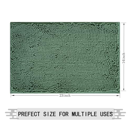 Chenille Bath Rug, Ultra Soft Absorbent Bathroom Mat, Non-Slip PVC Backing, Machine Washable, 23x14, Dark Green - color: Dark Green, size: 23" x 14"