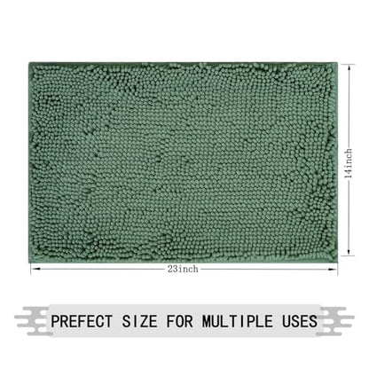 Chenille Bath Rug, Ultra Soft Absorbent Bathroom Mat, Non-Slip PVC Backing, Machine Washable, 23x14, Dark Green - color: Dark Green, size: 23" x 14"