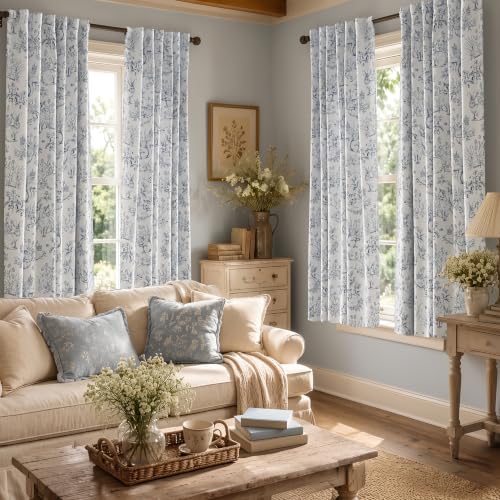 jinchan Blue Blackout Curtains 63 Inch Woodland Back Tab 2 Panels - color: Blue on Beige, size: 50"W x 63"L (Pack of 2)