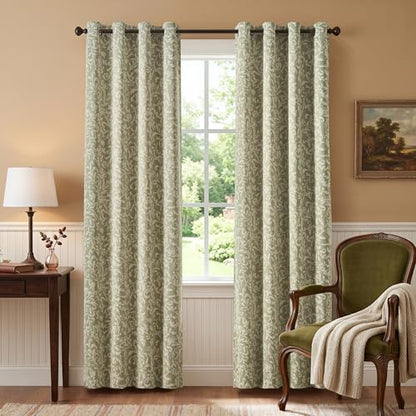 jinchan Sage Floral Curtians 84 Inch Room Darkening Grommet 2 Panels - color: *Dusty Sage, size: 50"W x 84"L (Pack of 2)